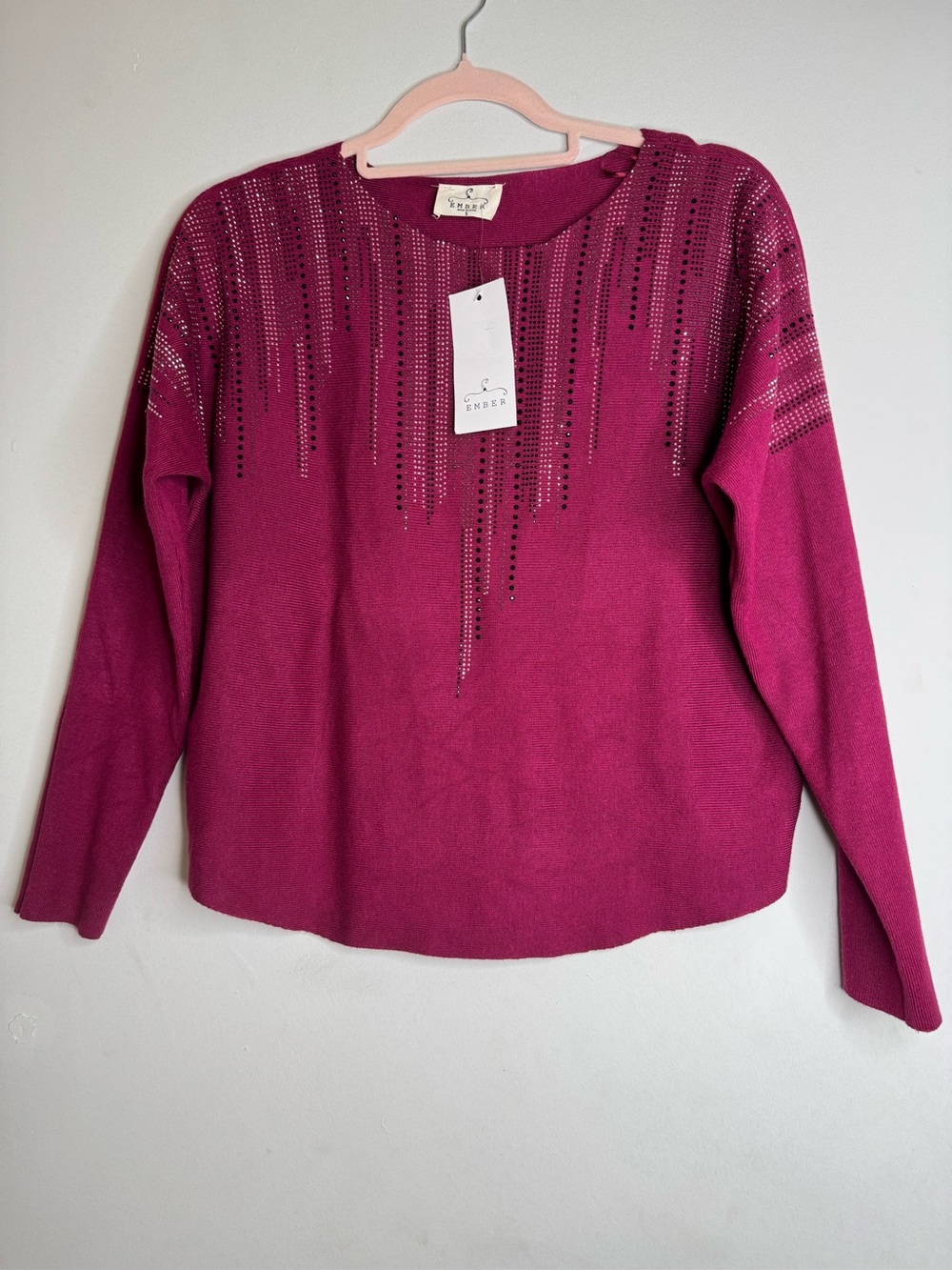 Women's Fuchsia Sequin-Detail Sweater Top